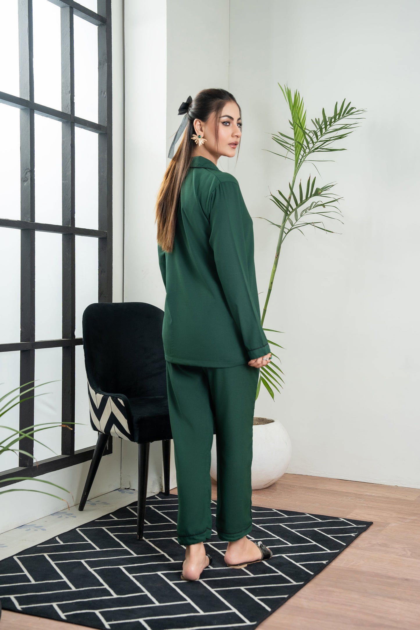 Plain Pine Green Silk PJ - SPJ1