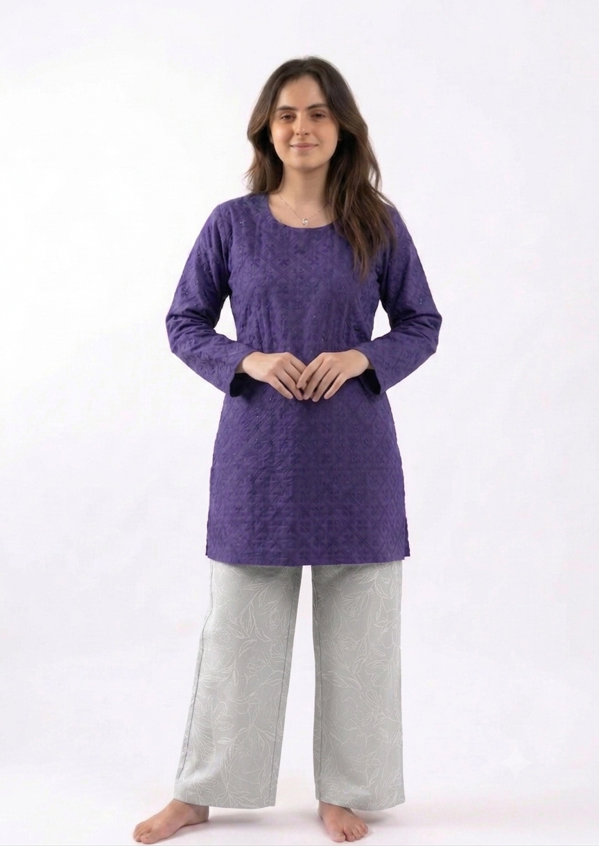 Purple Embroided with White Trouser- CW90