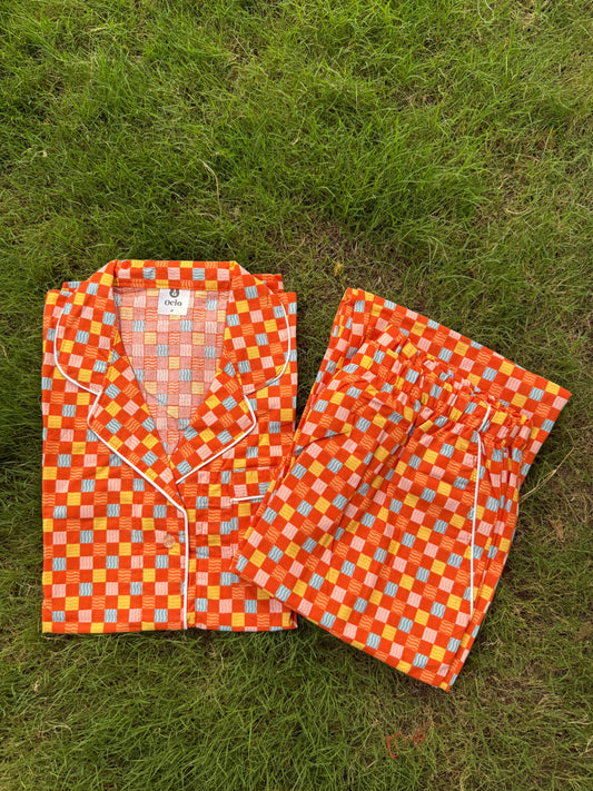 Half Sleeves Orange Checks - HPJ190