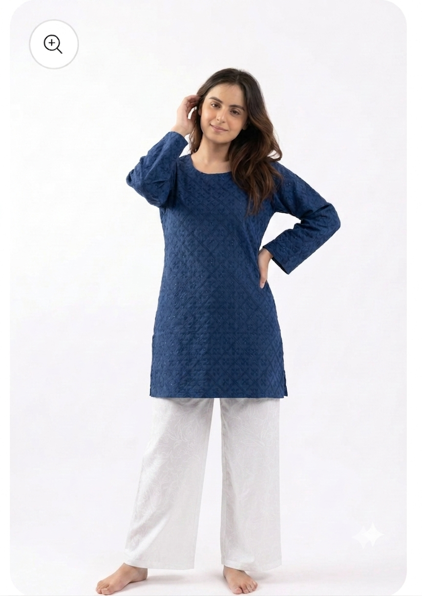 Blue Embroidered with White Trouser- CW100