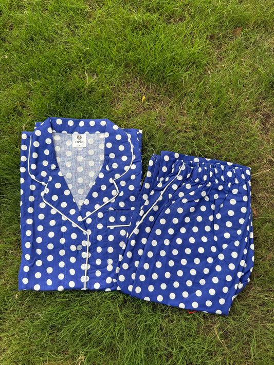 Half Sleeves Big Blue Polka Dots - HPJ180