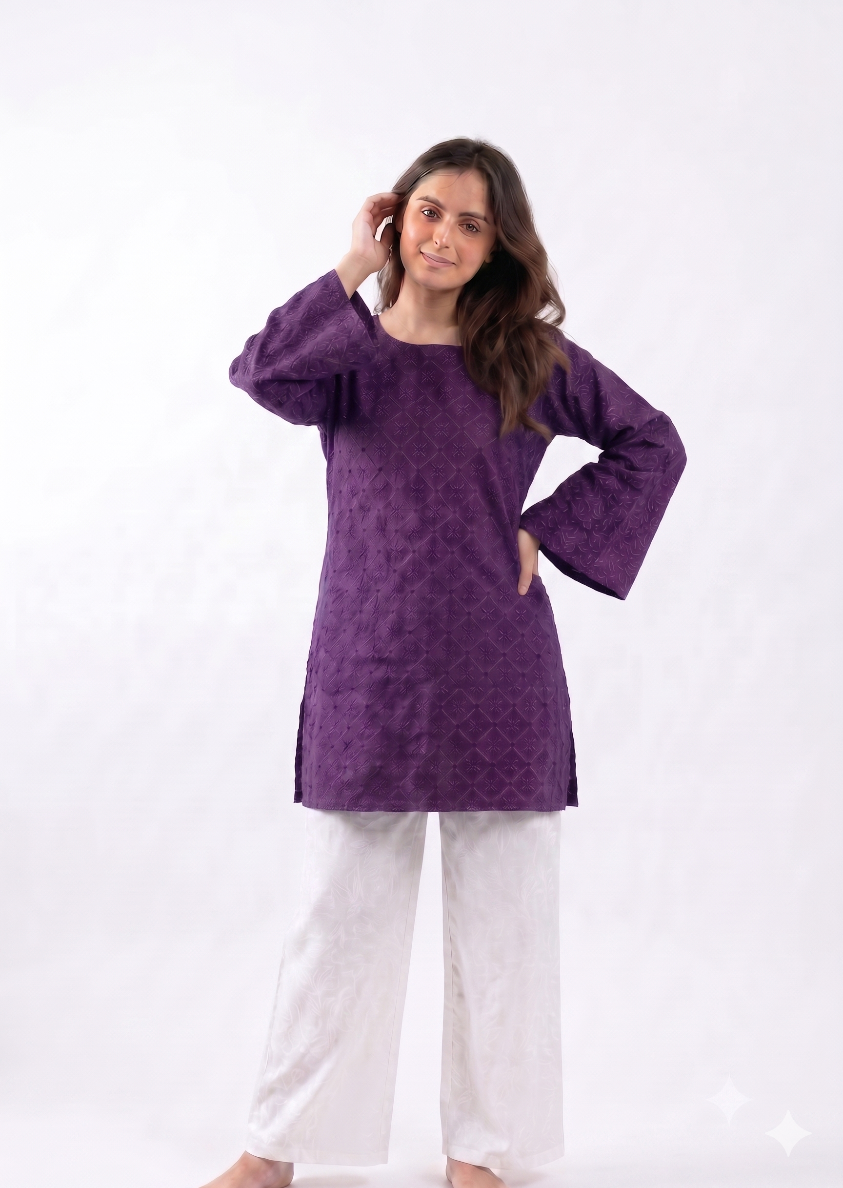 Purple Embroided with White Trouser- CW90