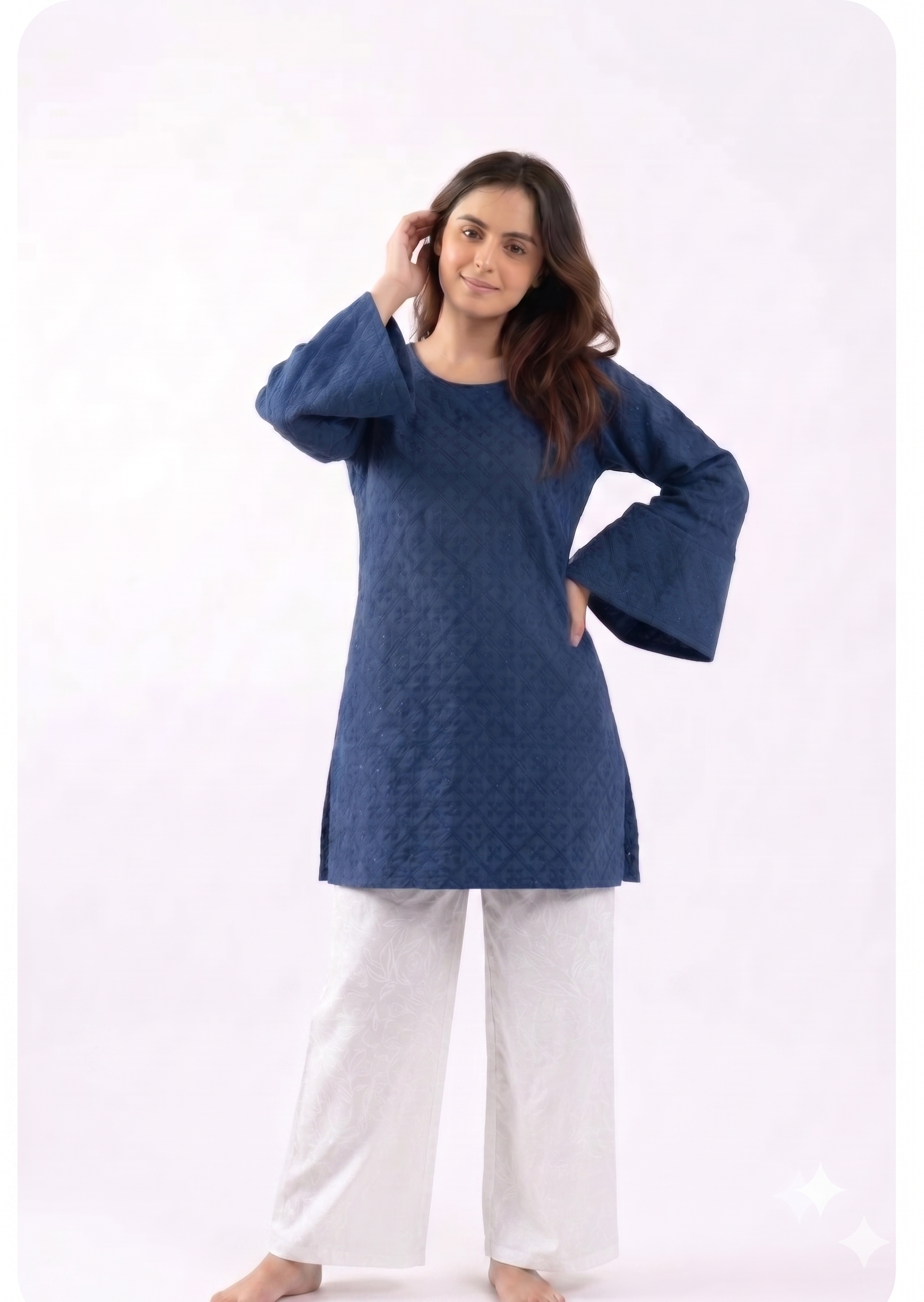 Blue Embroidered with White Trouser- CW100