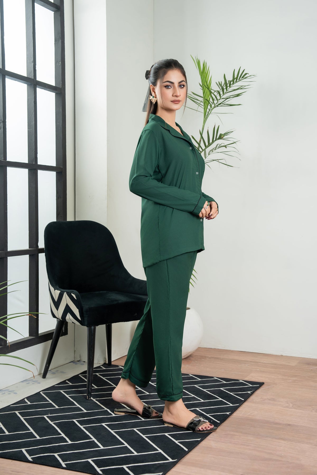 Plain Dark Green Silk PJ - SPJ1
