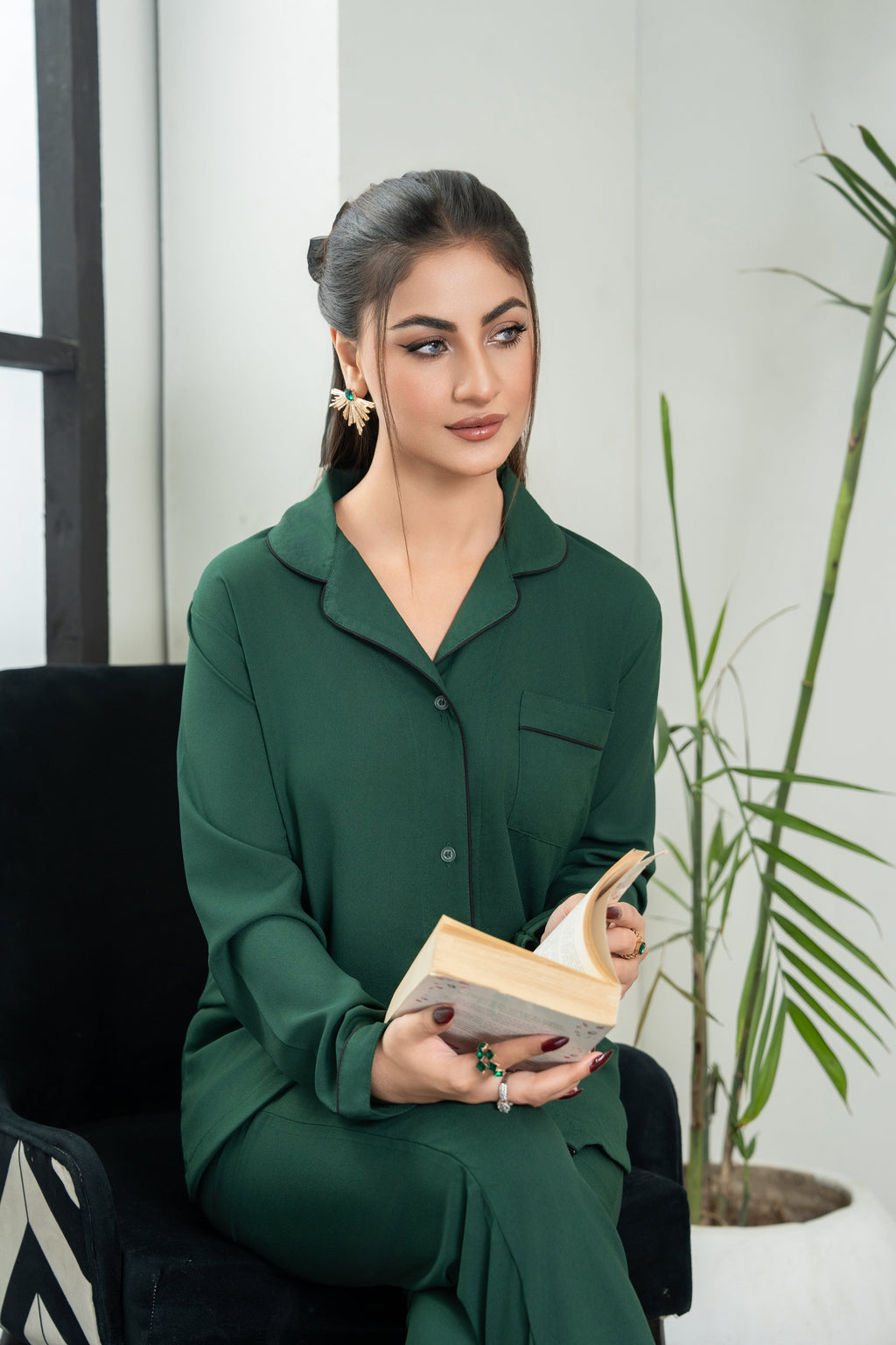 Plain Dark Green Silk PJ - SPJ1