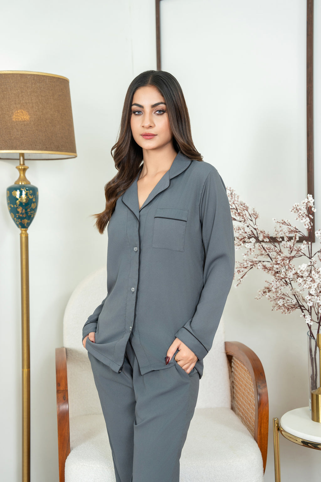 Plain Grey Silk PJ - SPJ15