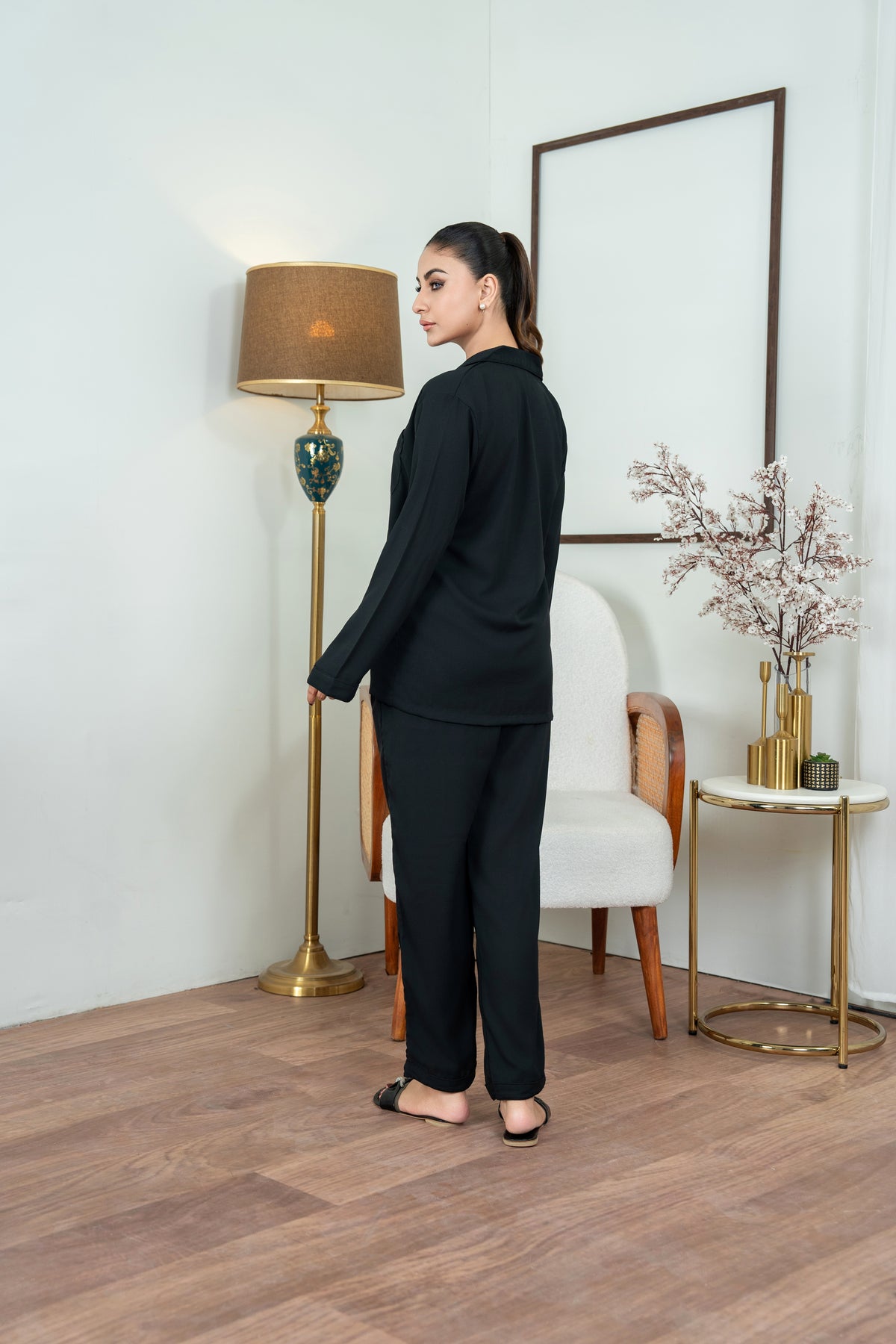 Plain Black Silk PJ - SPJ45