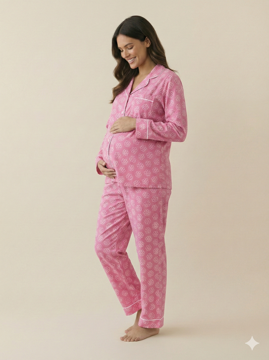 Pink Flowers Maternity PJ - MT40