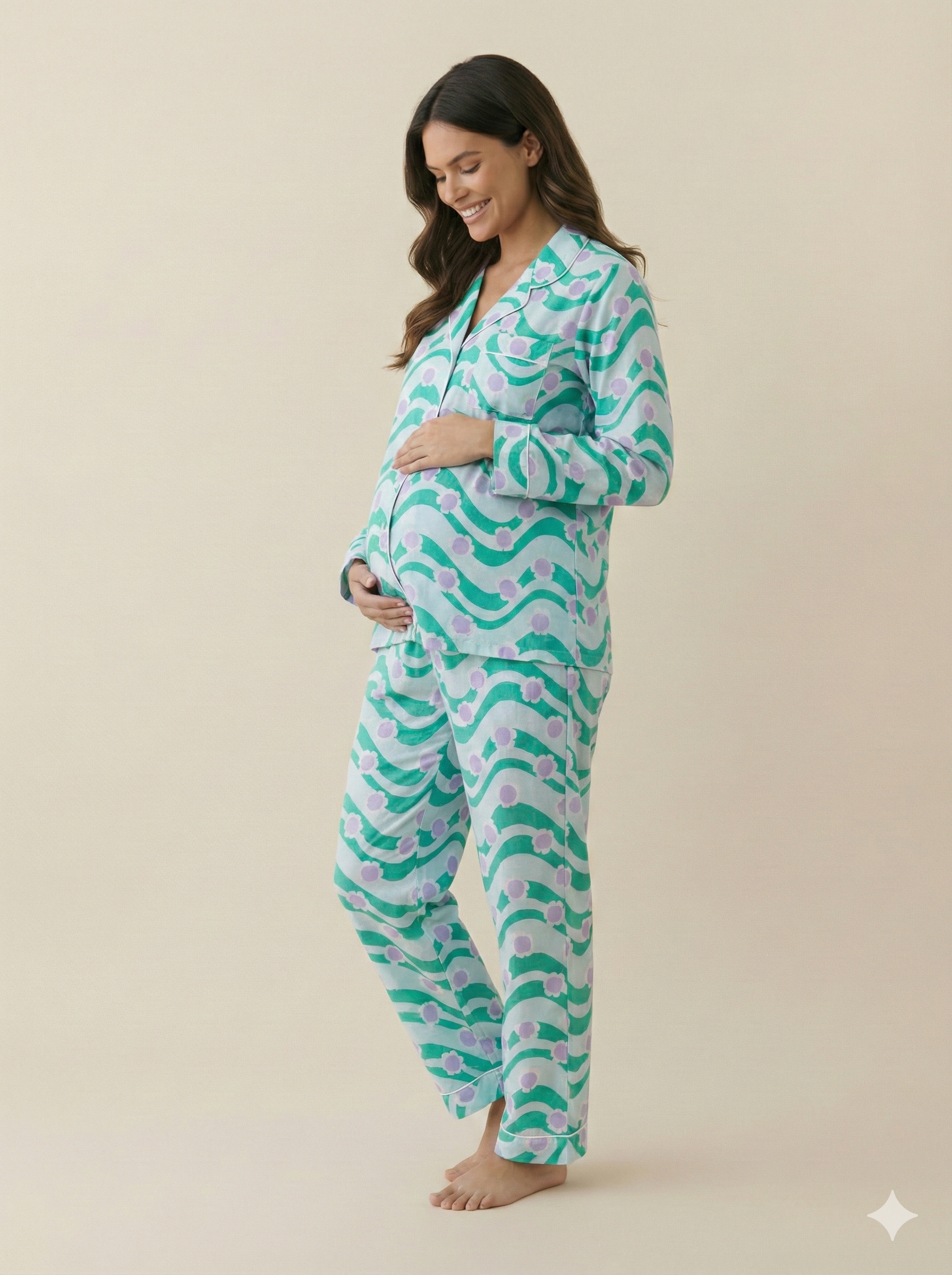 Wavy Green Maternity PJ - MT15