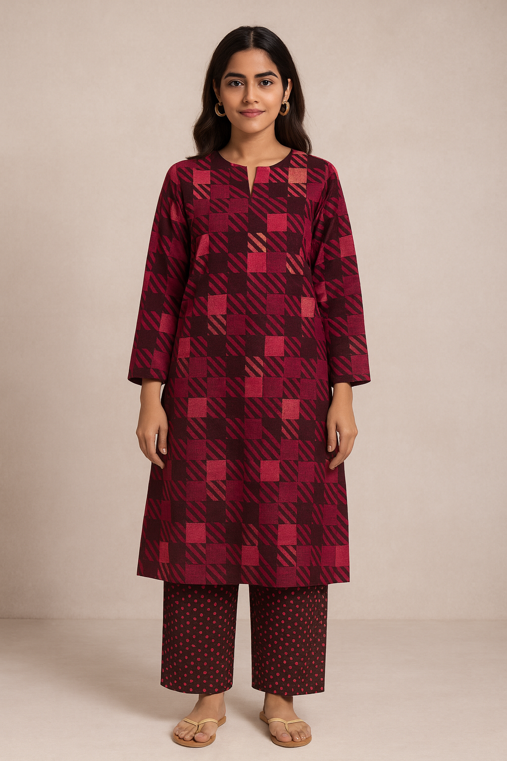 Red Chequered Unstitched - UF12