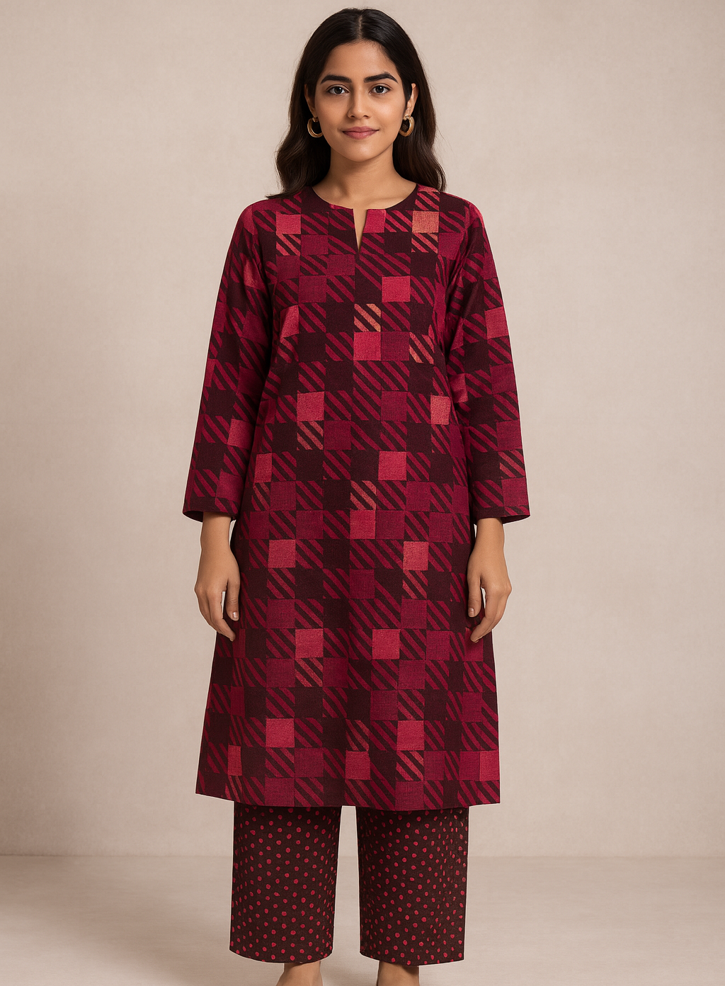 Red Chequered Unstitched - UF12